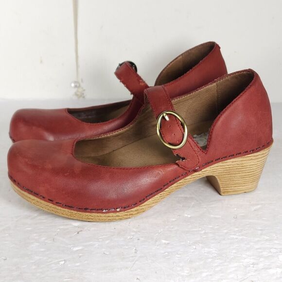 Dansko Women's EU37 US6-6,5 Red Leather Mary Jane Pro Clog Shoes - Picture 2 of 16